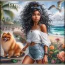 Girl and dog on beach - Jane 