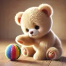 Teddy bear playing with a ball