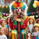 Sad clown with kids