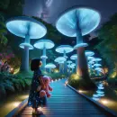 Glowing mushroom garden with a child