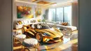 Luxurious living room with a car