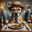 Dog having dinner