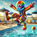 Clown jumping in a pool