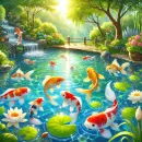 Fish in a pond having fun