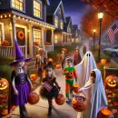 Halloween with kids in the street