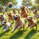 Dogs playing with a ball
