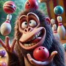 Derpy gorilla juggling bowling balls