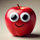 Cheerful apple with googly eyes