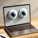 Laptop with googly eyes