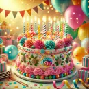 Birthday cake in a cheerful setting