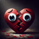 Broken heart with googly eyes