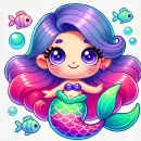 Cartoon mermaid with purple hair
