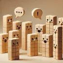 Blocks with faces in conversation