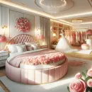 Bedroom with pink round bed