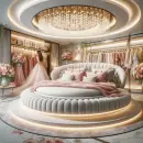 Luxurious bedroom with a round bed and lights