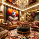 Luxurious living room with a clown painting