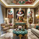 Luxurious waiting room with clown ornaments