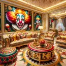 Luxurious waiting room with clown ornaments