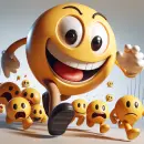 Big smilie running with scared little smilies