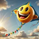 Smilie tied to a kite and having a good time
