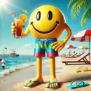 Smilie at the beach with a drink and flip flops