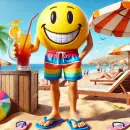 Smilie at the beach with a drink and flip flops
