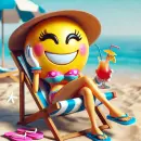 Lady smilie in a chair at the beach with a drink