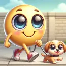 Cute little smilie walking a dog