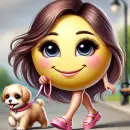 Lady smilie walking a cute little dog