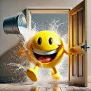 Smilie getting splashed with a bucker of water