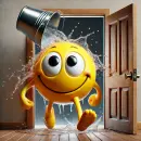 Smilie getting splashed with a bucker of water