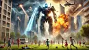 Alien invasion wallpaper with kids