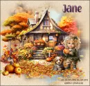 Happy Fall scene with girl and her dog
