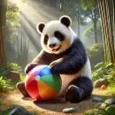 Happy panda bear playing with a ball