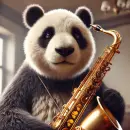 Panda playing a saxophone
