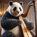 Panda playing harp