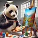 Panda painting a picture