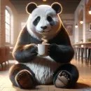 Panda drinking coffee