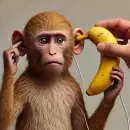 Monkey with banana in ear