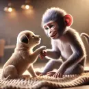 Monkey and a puppy