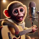 Musical monkey singing and playing guitar