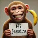 Monkey with a Hi Jessica sign