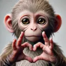 Adorable monkey with hands in heart shape
