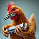 Chicken playing a harmonica