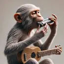 Monkey playing a harmonica