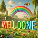 Well done in nature with a rainbow