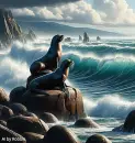 Two Sea lions on a rock