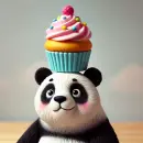 Panda with a cupcake on its head