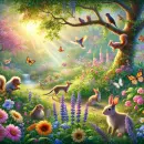 Peaceful garden with little animals