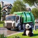 Garbage truck next to a panda